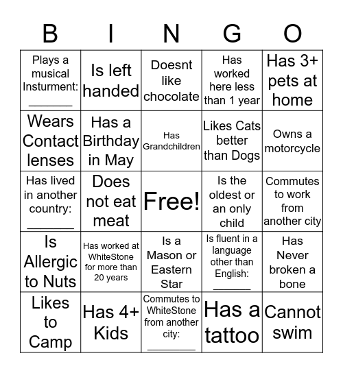 May Mixer Human Bingo Card