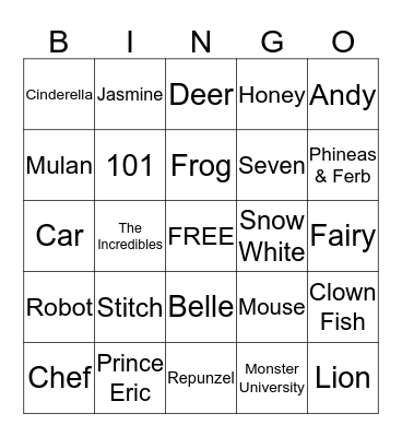 Disney Trivia Bingo Card