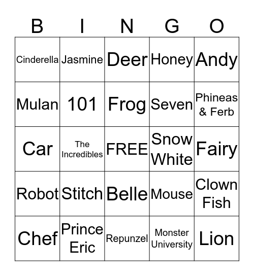 Disney Trivia Bingo Card