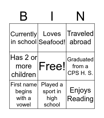 Who's in our CYC House? Bingo Card