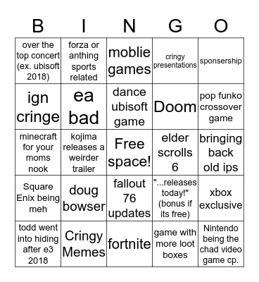 e3 2019 bingo card Bingo Card