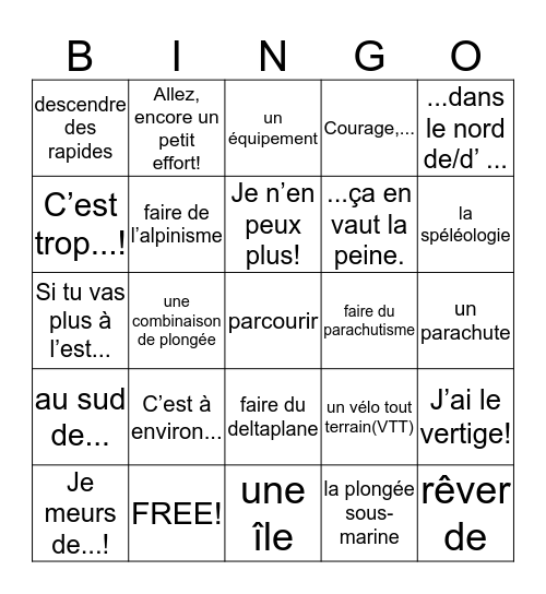 French III Vocabulaire de 5.2 Bingo Card