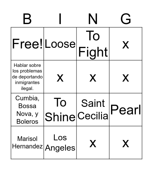Ice El Hielo Bingo Card