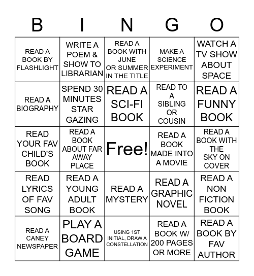 TEEN SUMMER  READING BINGO Card