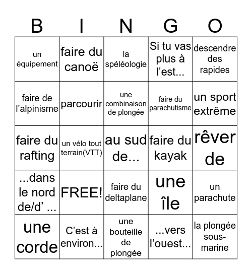 French III Vocabulaire de 5.2 Bingo Card