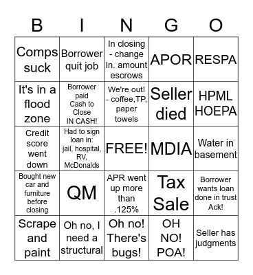 Real Estate Bingo Card