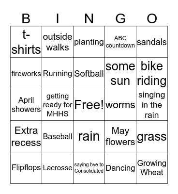 All things Spring Bingo Card