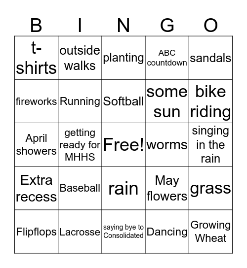 All things Spring Bingo Card