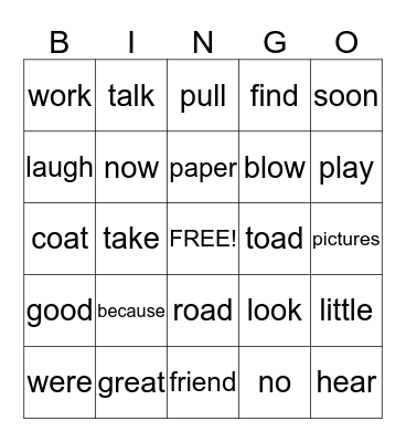 SIGHT WORDS! Bingo Card