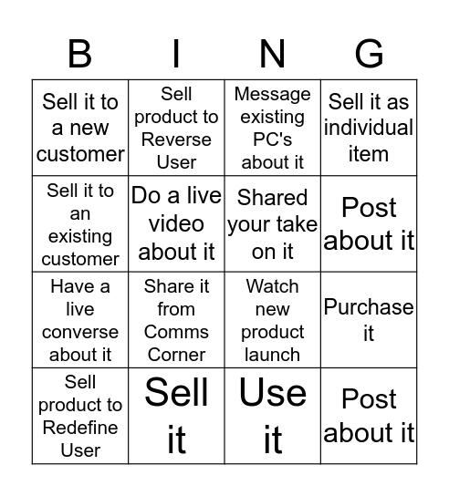NEW PRODUCT Bingo Card