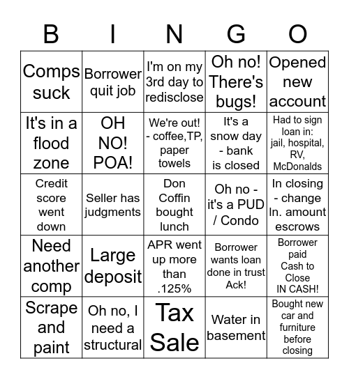 Real Estate Bingo Card