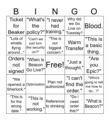 Beacon Go Live Bingo Card