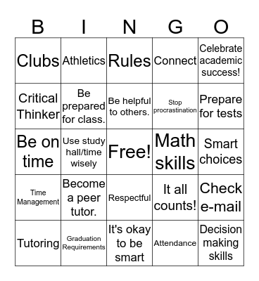 Middle School to High School Transition Bingo Card