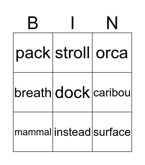 Vocabulary BINGO Card