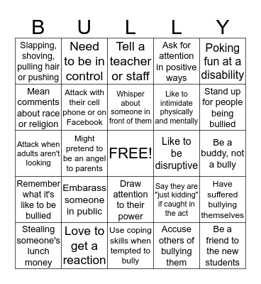 Bully Bingo Card