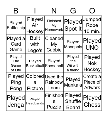 Discovery Kids Camp Bingo Card