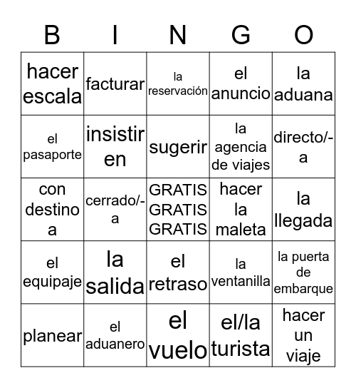 8A Vocabulario Bingo Card