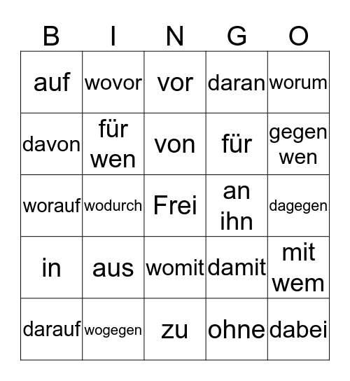 Grammatik-Spiel Bingo Card