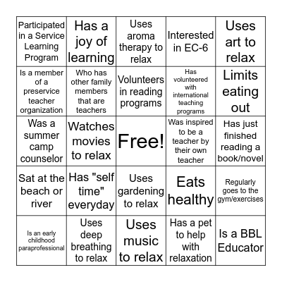 Find Someone Who Bingo Card