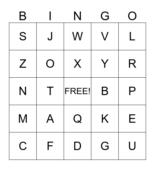 Alphabet Bingo Card