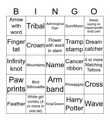 Tattoo Bingo (Easy edition) Bingo Card