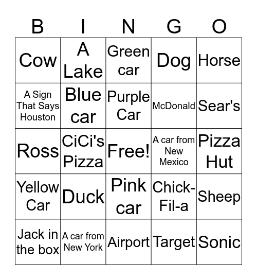 Vacation Bingo Card