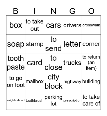 City/Errands Bingo Card