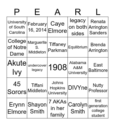 PPO Celebrating Our Legacies Bingo Card