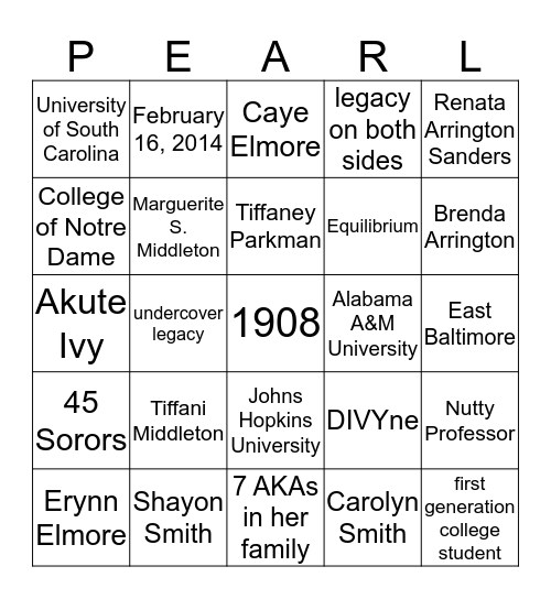 PPO Celebrating Our Legacies Bingo Card