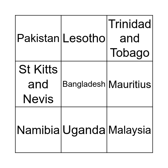 Commonwealth Bingo Card