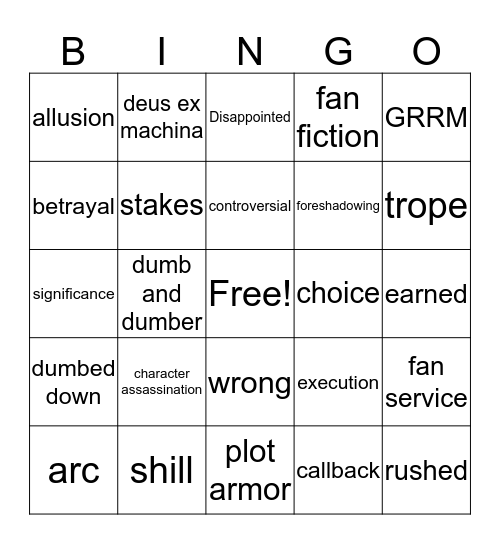 Game of Discourse Bingo Card