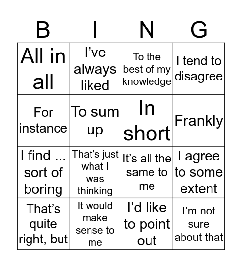 DEBATE Bingo Card