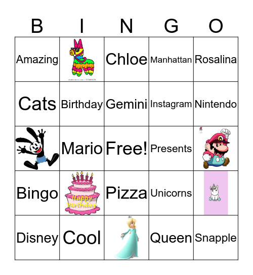 Chloe's 12th Birthday Bingo Card