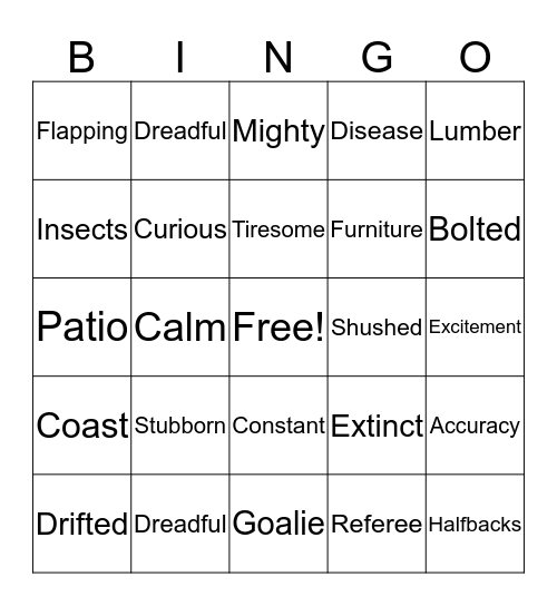 Word Bingo Card