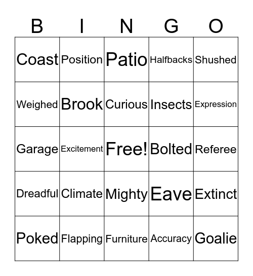 Word Bingo Card