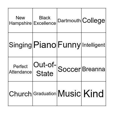 Graduation Bingo Card