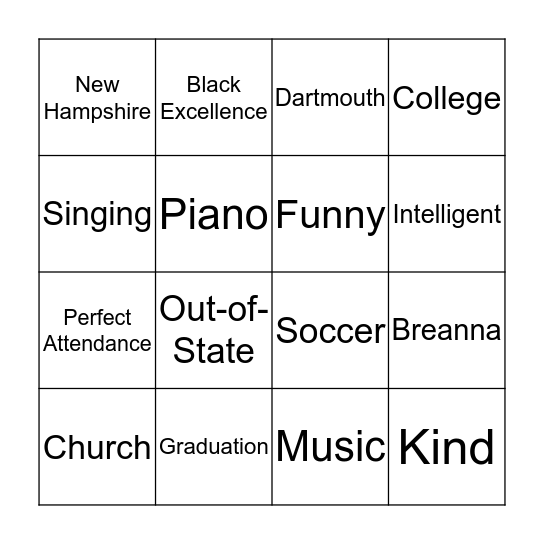 Graduation Bingo Card