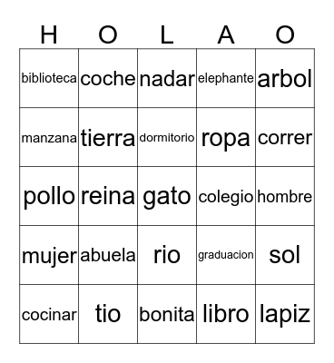 Spanish NHS Senior Sendoff  Bingo Card