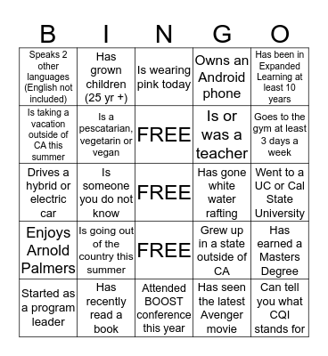 Partners BINGO  Bingo Card