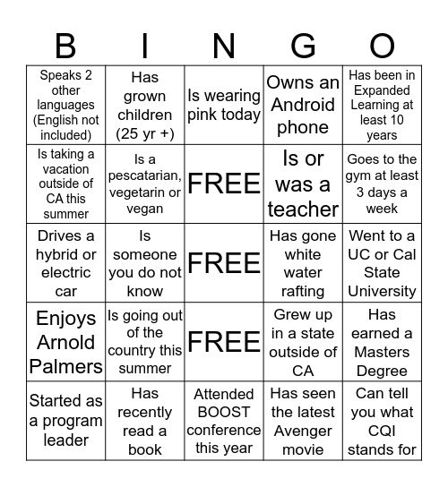 Partners BINGO  Bingo Card