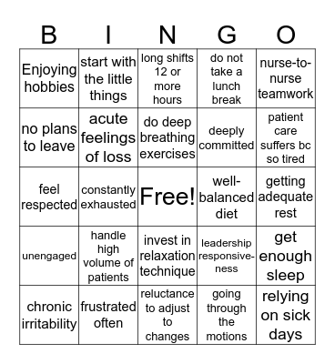 Burnout Bingo Card