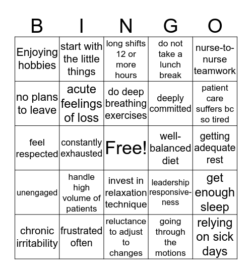 Burnout Bingo Card