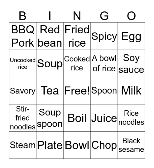 Food & Beverages Bingo Card