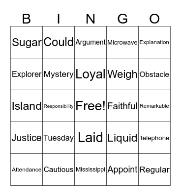 Miss Woodside's Word Bingo Card