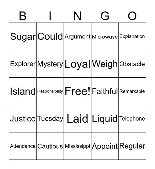 Miss Woodside's Word Bingo Card