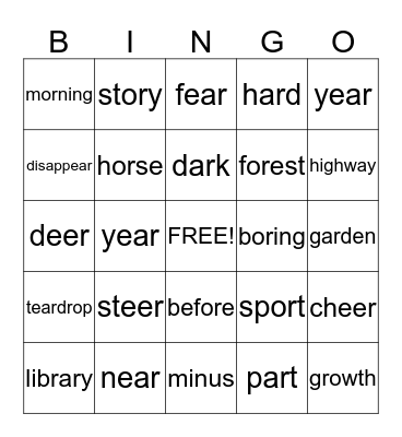 List 5- Grade 4 Bingo Card