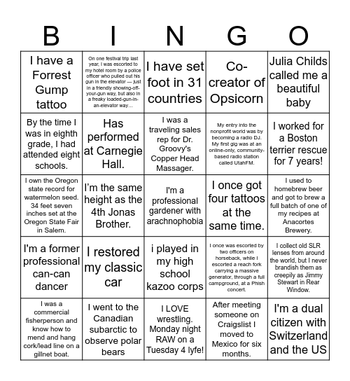 SIFFRAFF 2019 Bingo Card