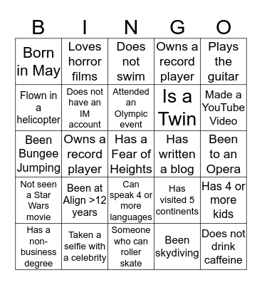 Human Bingo Card