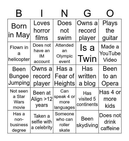 Human Bingo Card