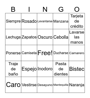 Sp2 Repaso de vocabulario 1 Bingo Card